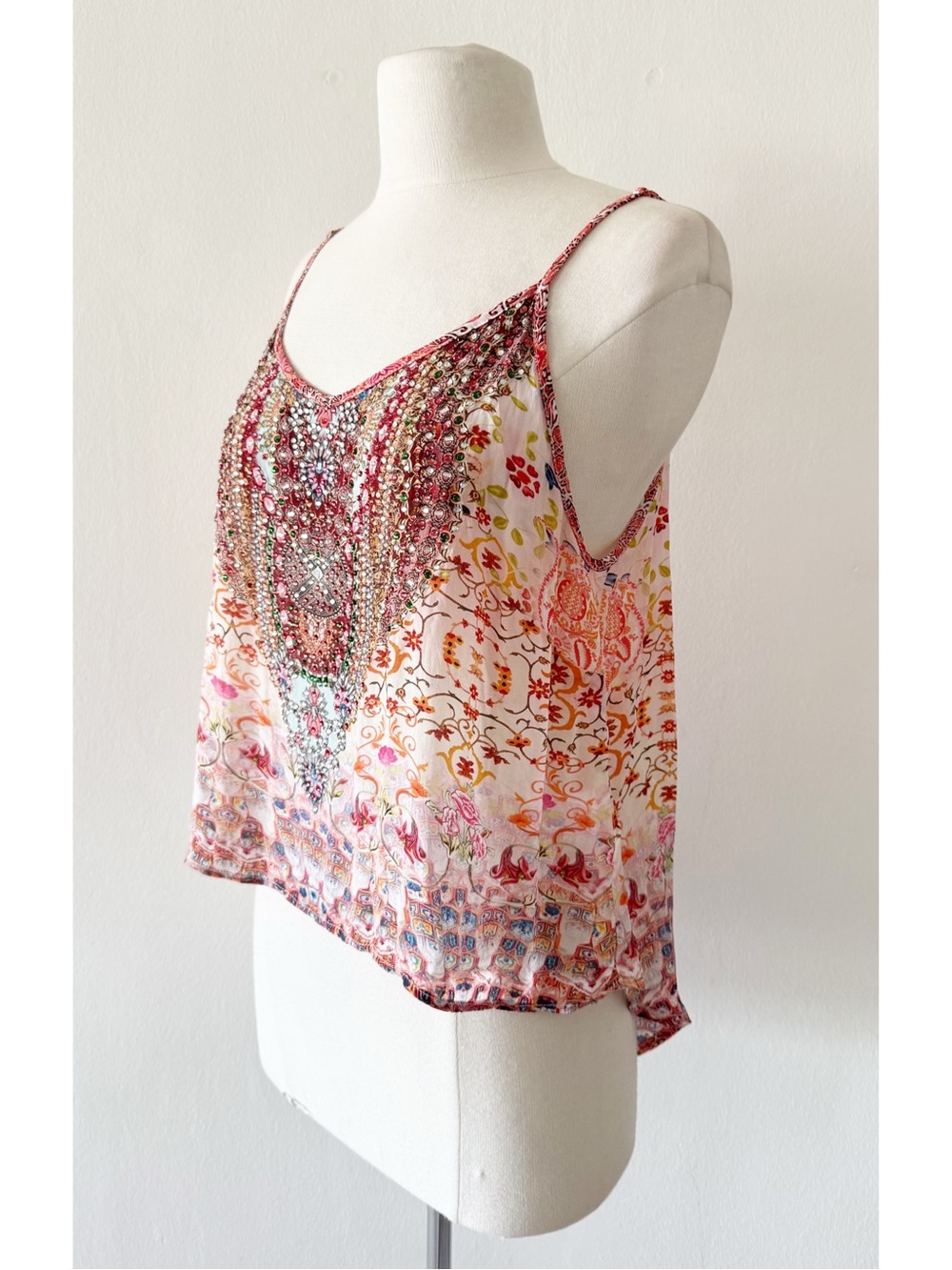 Colorful Floral Mixed Print Embellished Cami Top Viscose-Silk Size Medium (M)